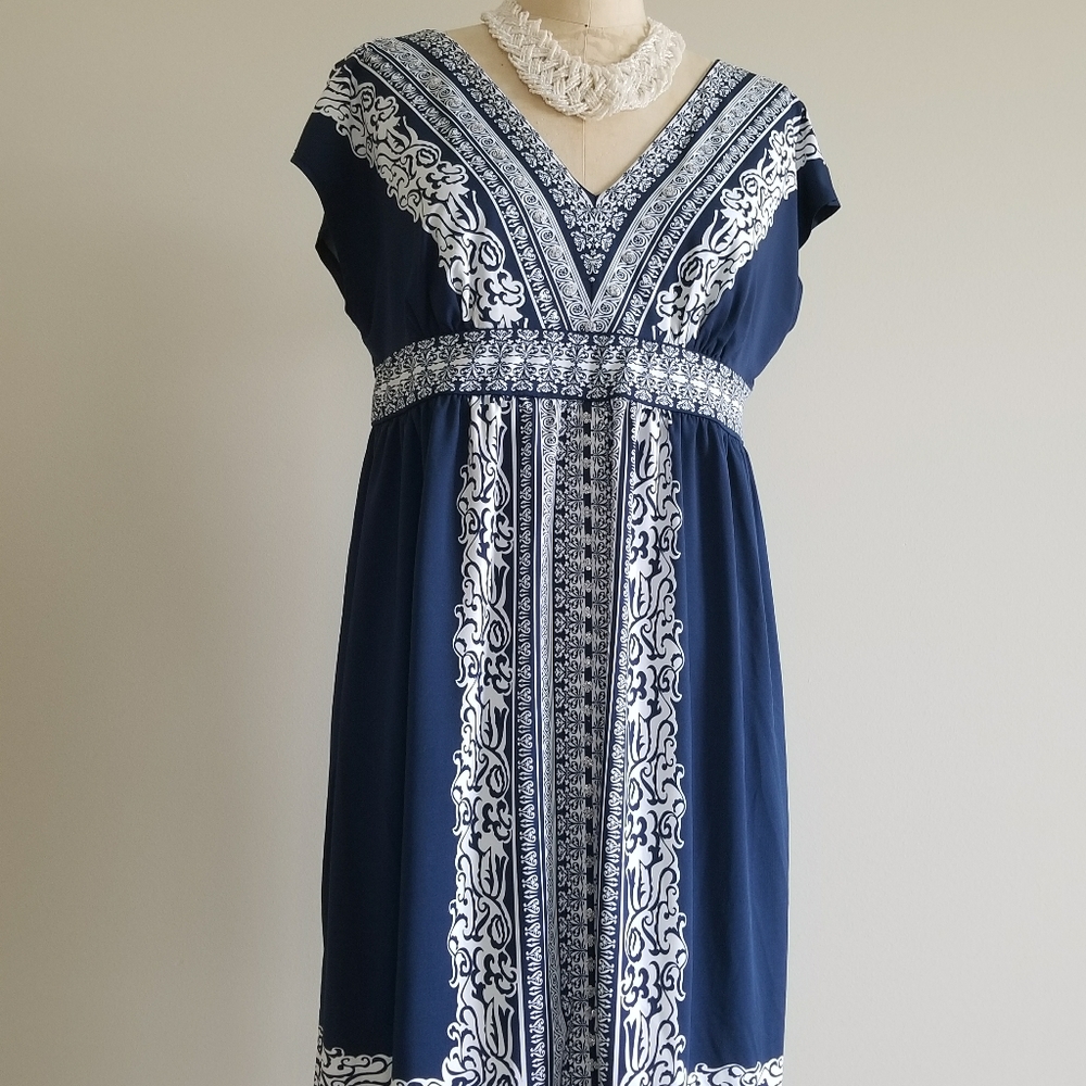 NWOT INC printed midi dress with silver embellishments